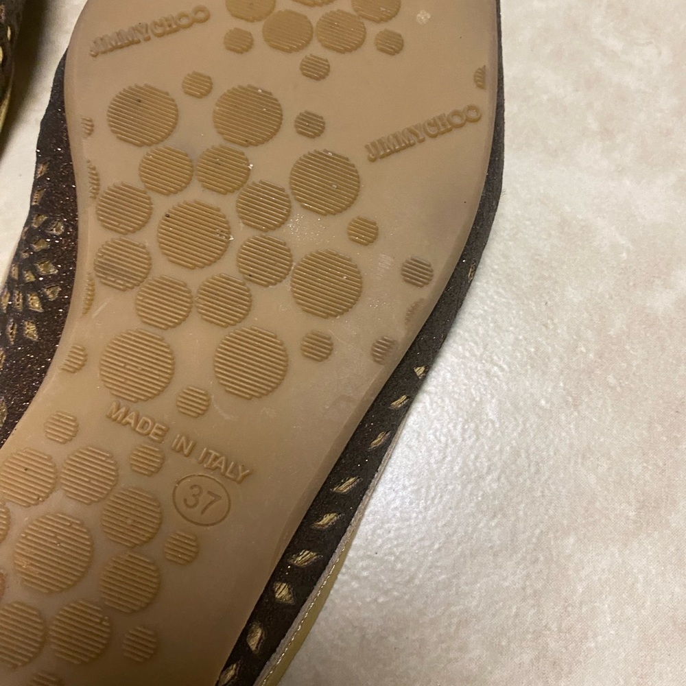 Jimmy Choo Brown & Gold Cutout Slip-On Flats - Picture 10 of 12